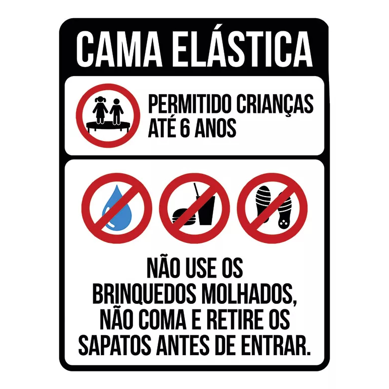Placa de sinalização - para play ground - parquinho - parque - cama elástica - pula pula