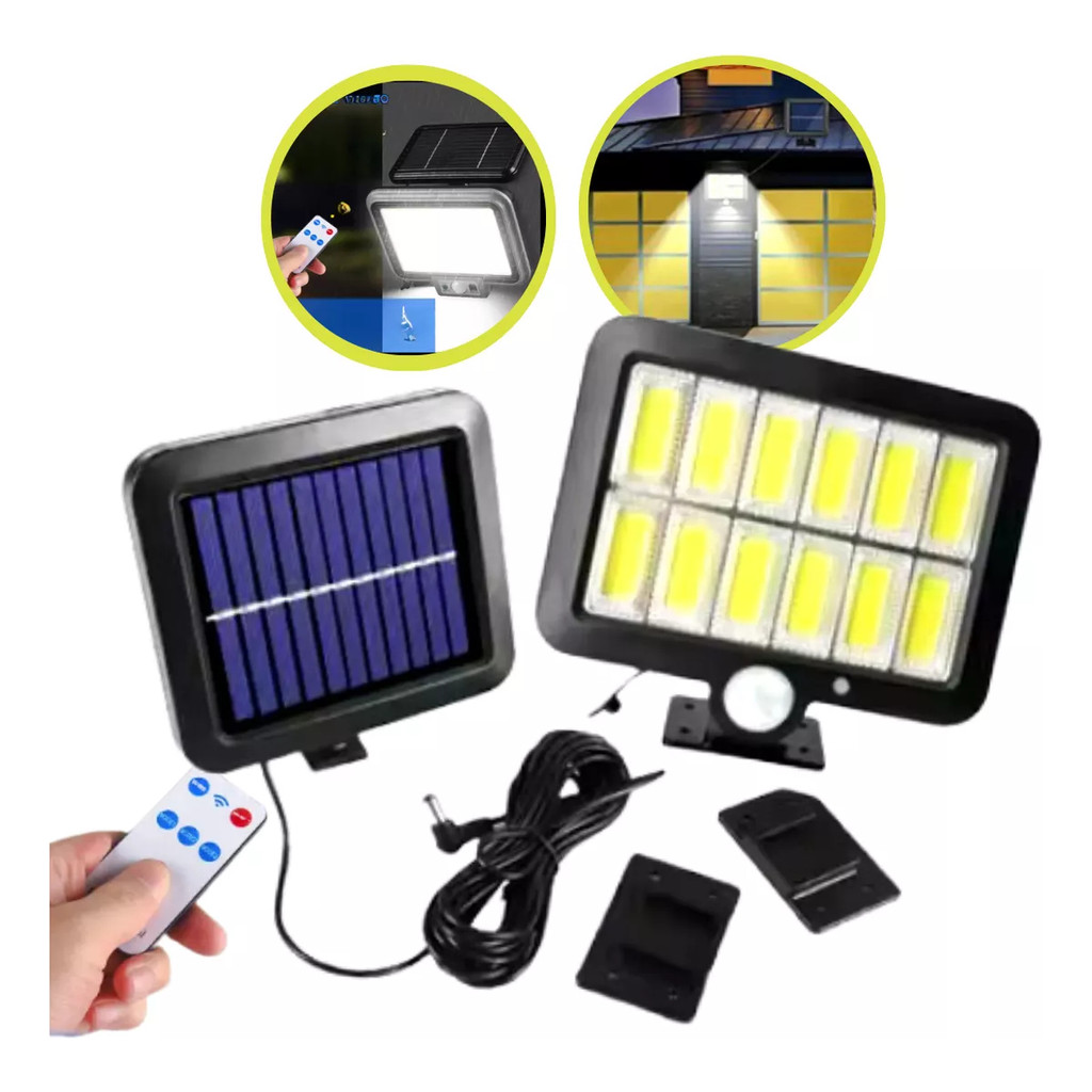 Luminária Refletor Solar e Sensor de Presença 120 COB Controle Remoto IP65 Aprova De Água LKY0043