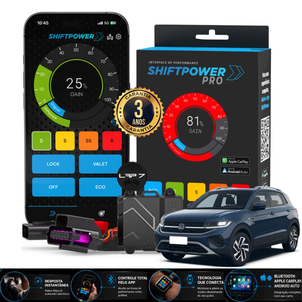 Faaftech ShiftPower PRO VW T-Cross 1.4 250 TSI 2020 a 2026 Bluetooth App CarPlay Android Auto Pedal Acelerador FT18