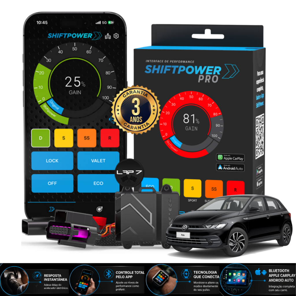 Faaftech ShiftPower PRO VW Polo 1.4 250 TSI 2020 a 2025 Bluetooth App CarPlay Android Auto Pedal Acelerador FT-SP18