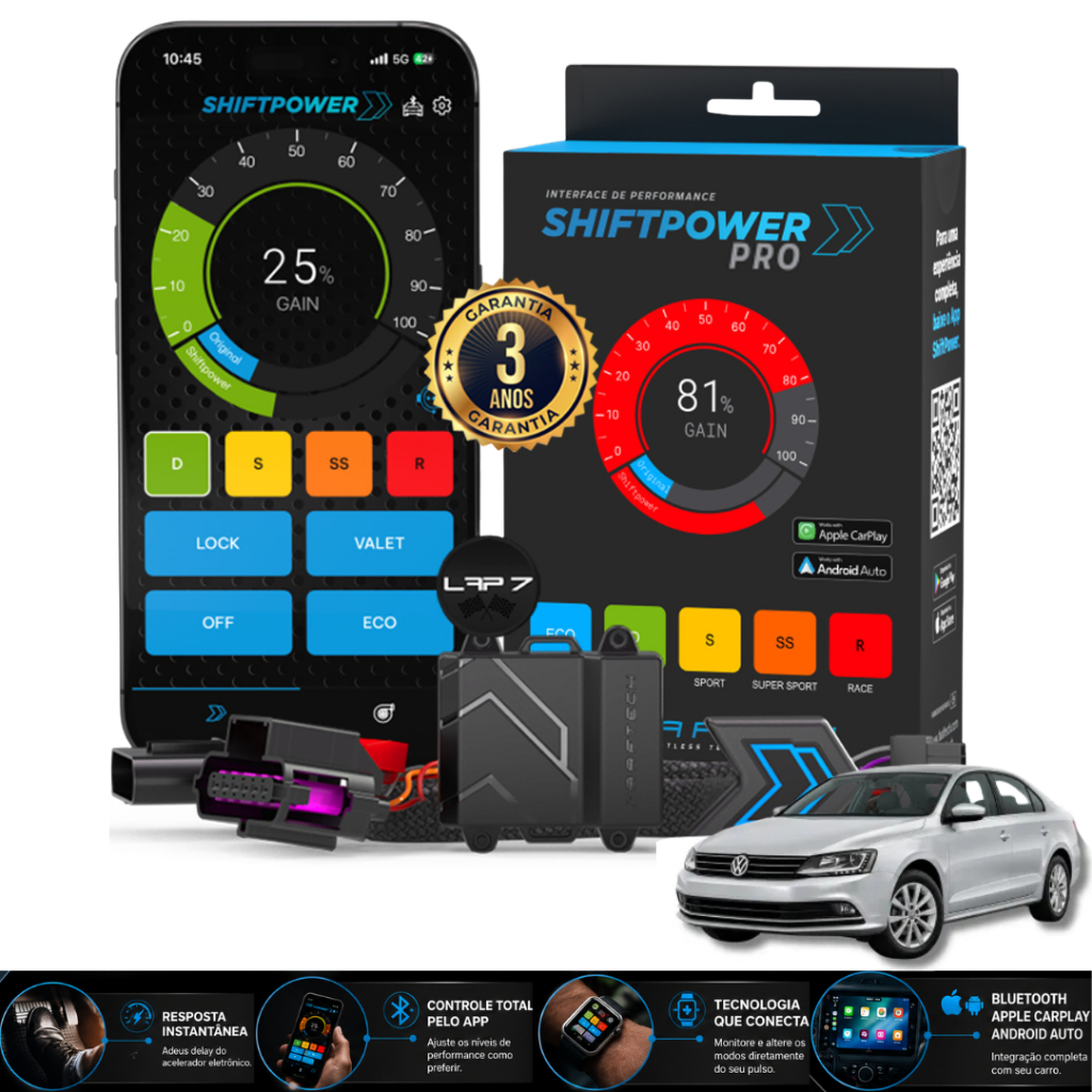 Faaftech ShiftPower PRO VW Jetta 2.0 TSI 2013 a 2018 Bluetooth CarPlay Android Auto Pedal Acelerador FT-SP18 PRO