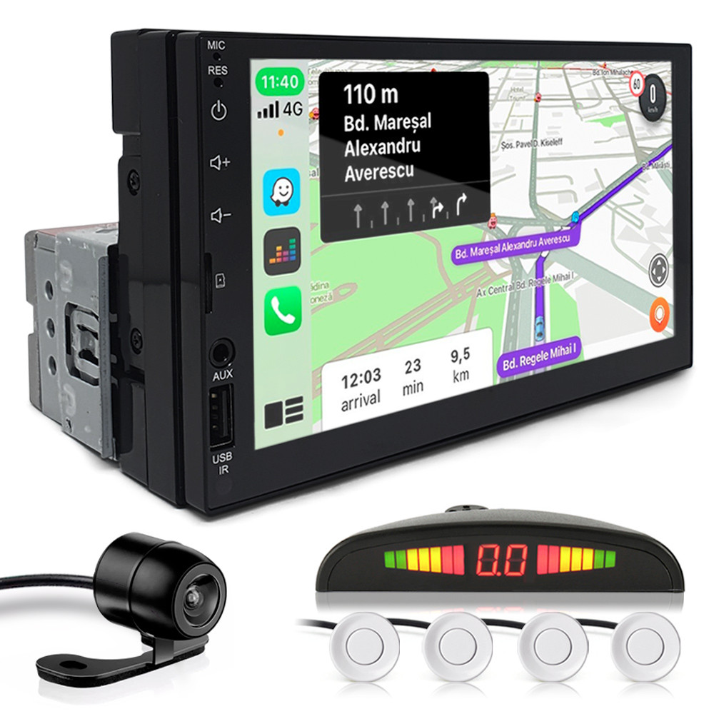 Kit Multimídia 1 Din 7 Polegadas + Câmera Ré + Sensor Ré Branco Audi A1 2010 2011 2012 2013 Espelhamento Android Auto