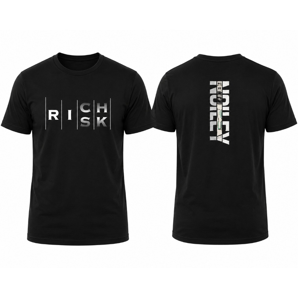 Camiseta Masculina Estilo Streetwear Rich Risk Estampa Frente e Costas Manga Curta