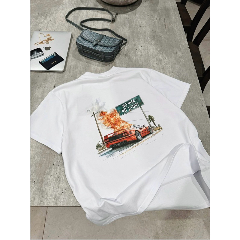 Camiseta Masculina Esportiva Luxo com Estampa Exclusiva No Risk No Story Carro Esportivo Limitada Algodão 100% Premium