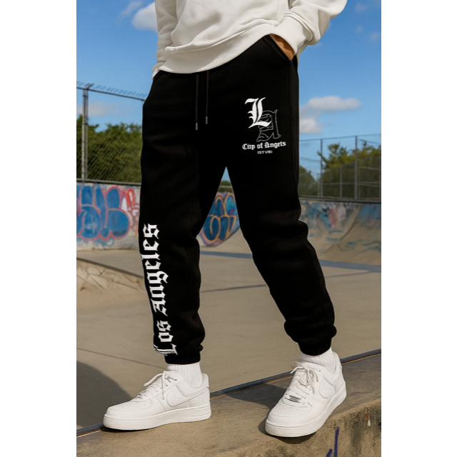 CALÇA DE MOLETOM UNISSEX LOS ANGELES STREETWEAR ESTILOSA FLANELADA ALGODÃO ESTAMPADA CORDÃO AJUSTE ENVIO IMEDIATO