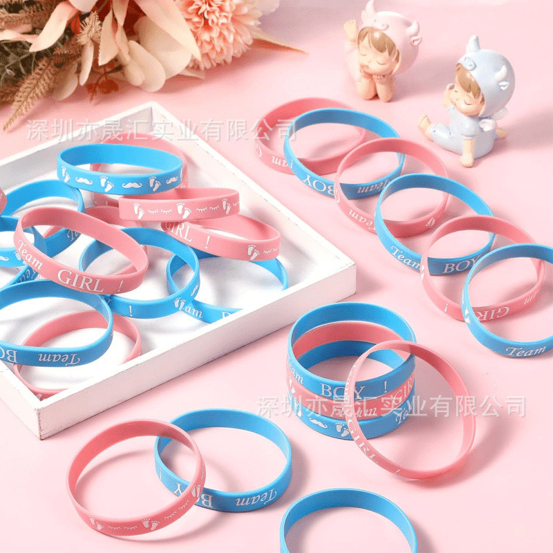 Pulseiras de silicone Team Boy Girl para revelação de gênero, presente estiloso para festas, pulseiras estampadas.