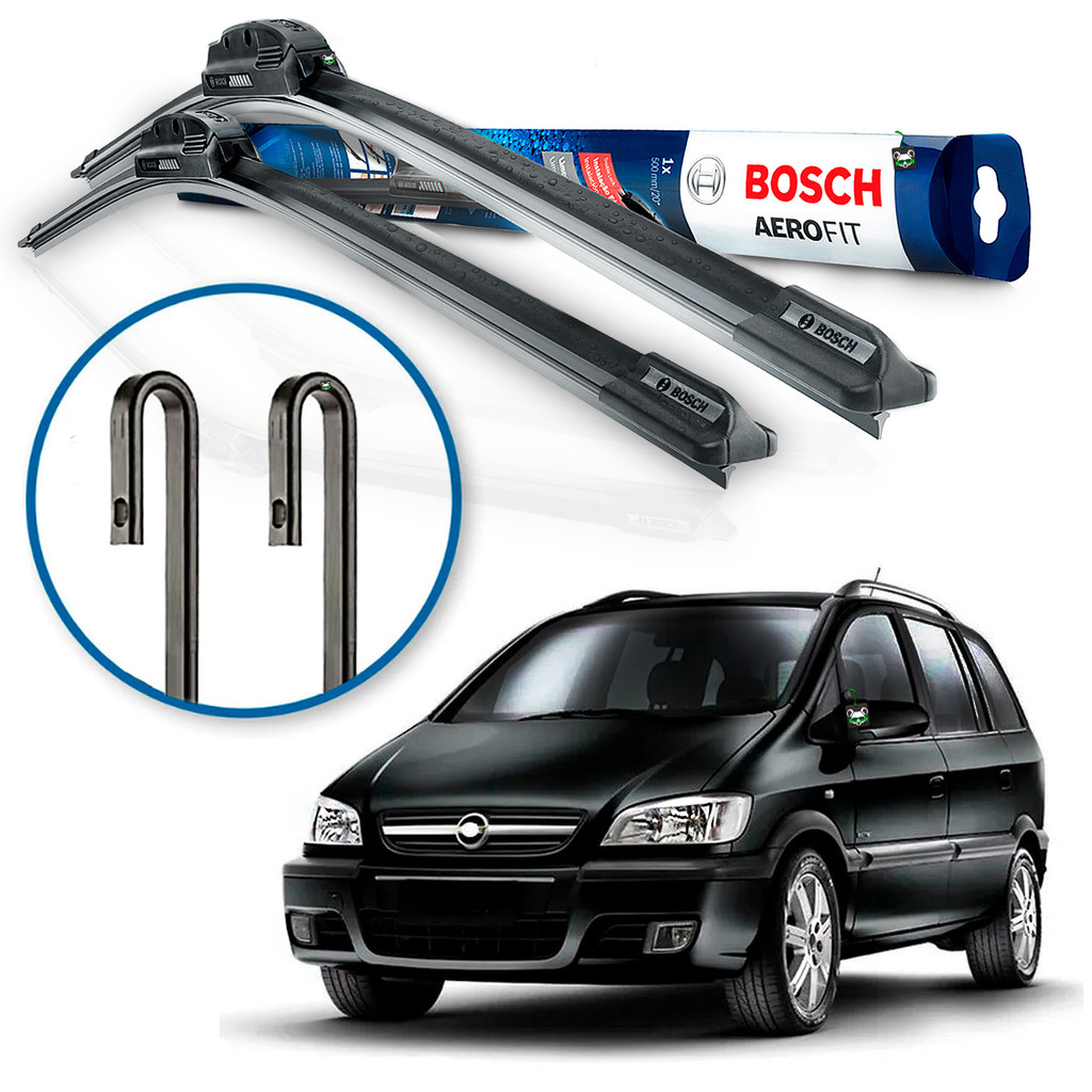 Par Palheta Limpador Parabrisa Dianteiro Aerofit Bosch Zafira 2001 a 08 09 10 11 2012 Braço Gancho