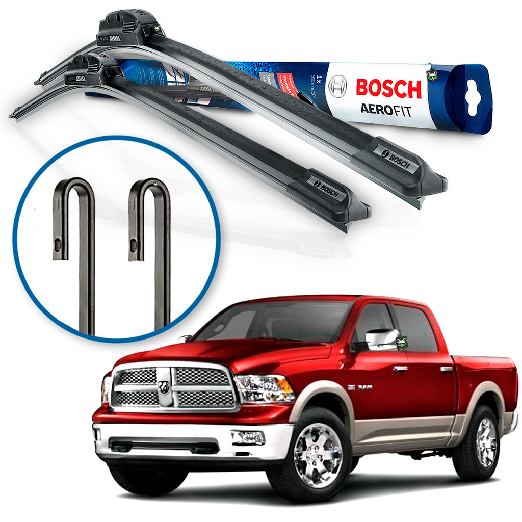 Par Palheta Limpador Parabrisa Dianteiro Aerofit Bosch Ram 2005 06 07 08 09 10 2011 Braço Gancho