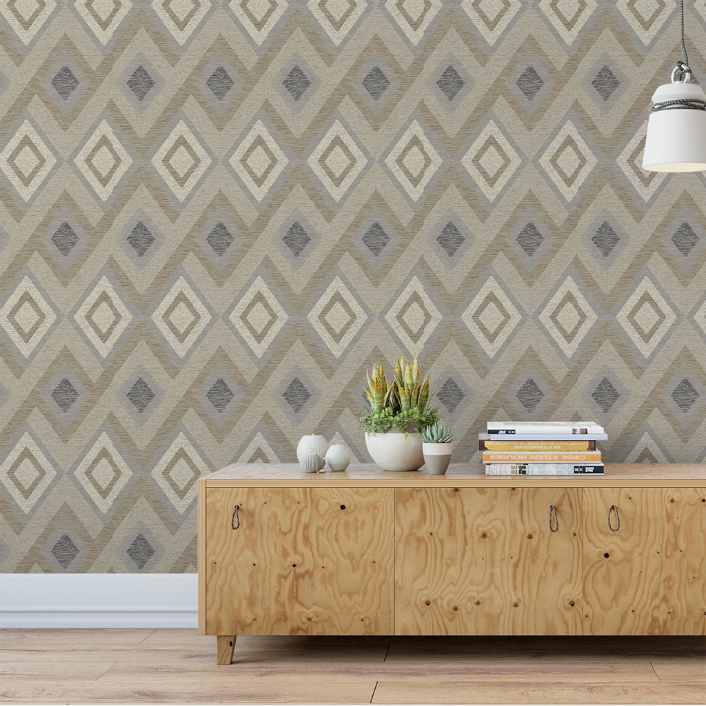 Papel de Parede Adesivo Lavável Geométrico Formato Cristal Marrom Decoração Sala Rolo de 3 Metros