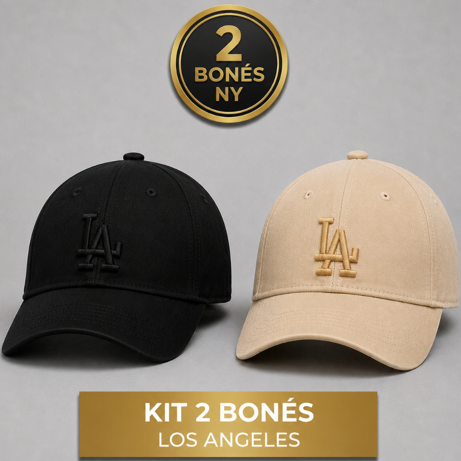 Kit 2 Bone New York NY, Los Angeles L.A Bordado, Masculino Feminino, Aba Curva, Ajustável - ENVIO IMEDIATO