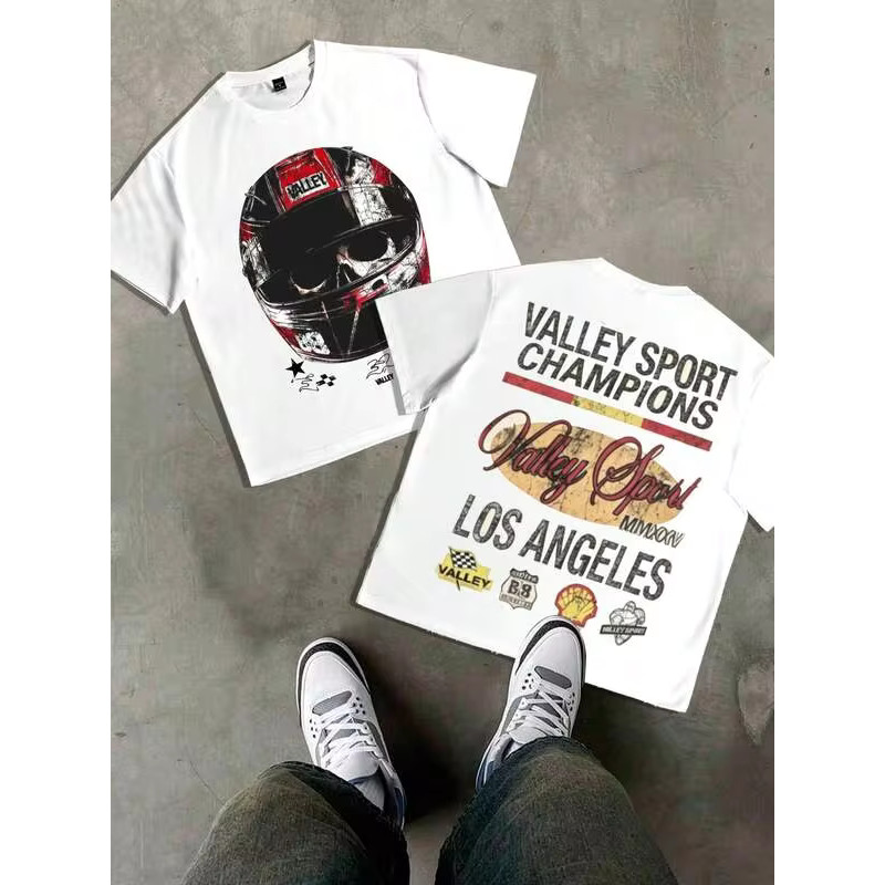 Camiseta Masculina Tema Campeões Valley Sport Los Angeles Estampa Helmet Moderna Confortável Atemporal Estilo Casual