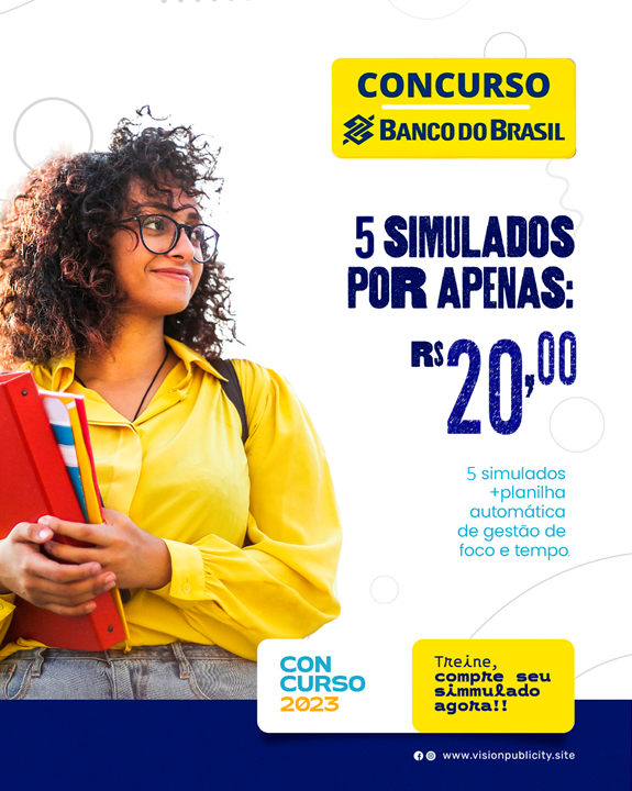 5 Simulados - Escriturário - Agente comercial - Banco do Brasil - 2023
