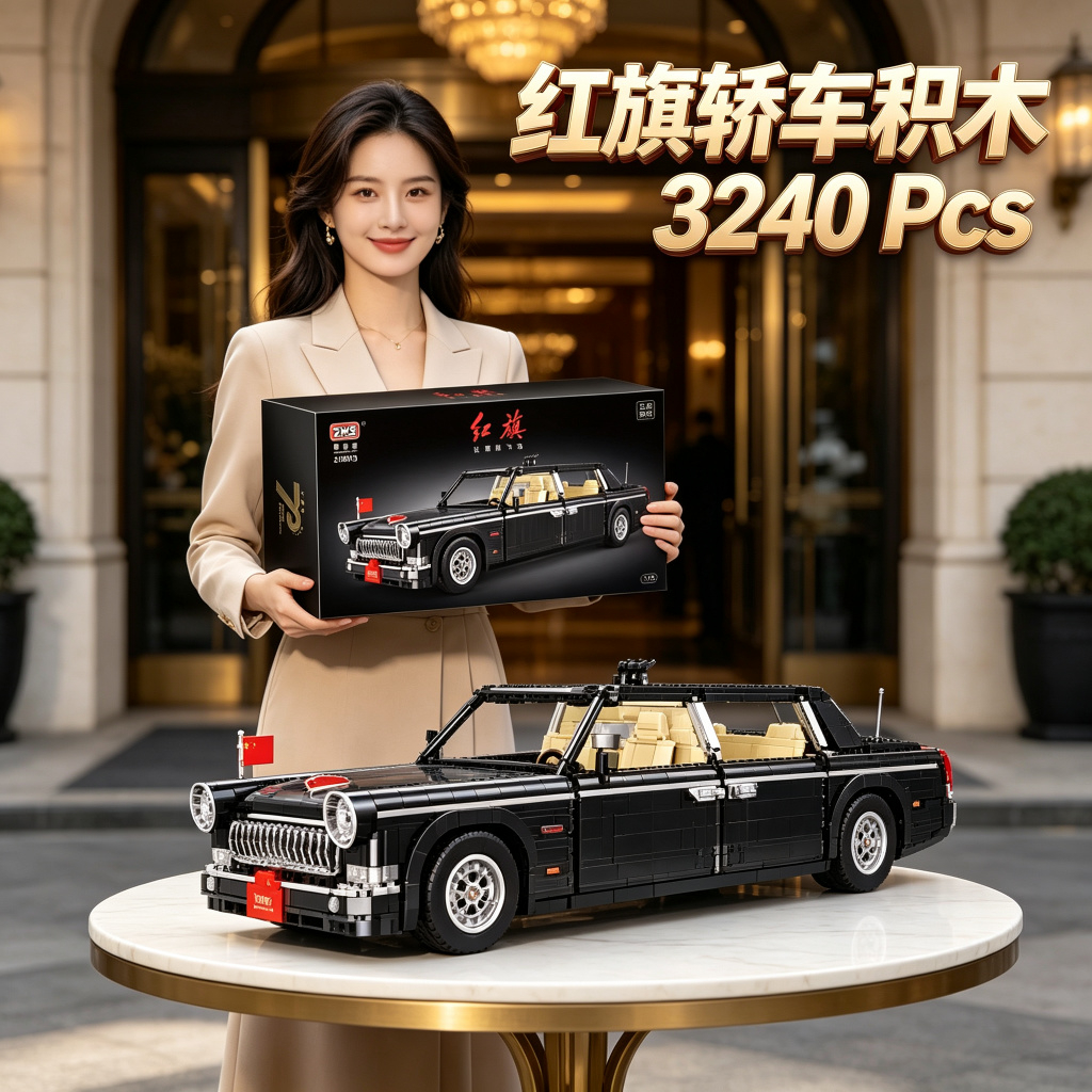 Blocos De Construção Hongqi Sedan , Modelo De Carro De Luxo Chinês Clássico Em Escala 1 : 12 , Conjunto Colecionável Lic