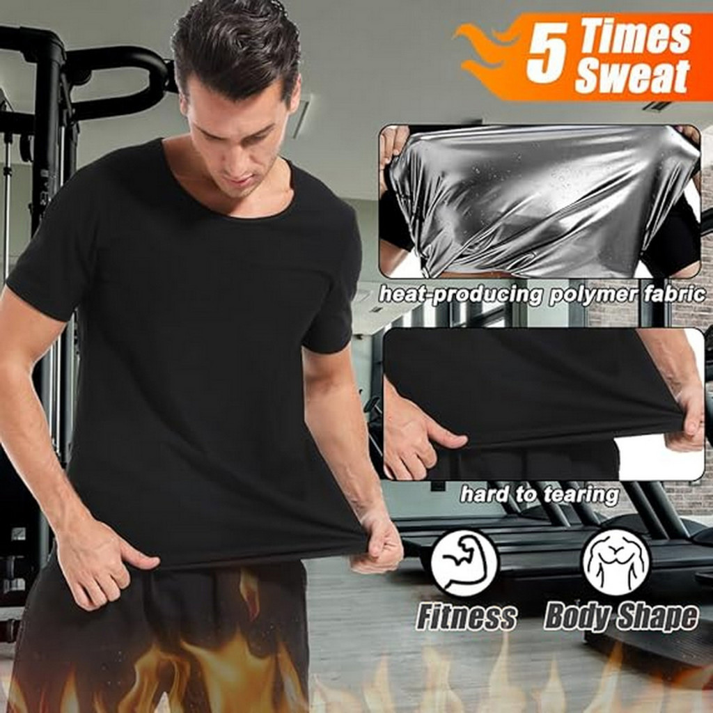 Weight Loss Body Contouring Top Full Shaping Sauna Suit Men’s Shirt Short Sleeve Sweat – Heat-boosting Calorie Burni