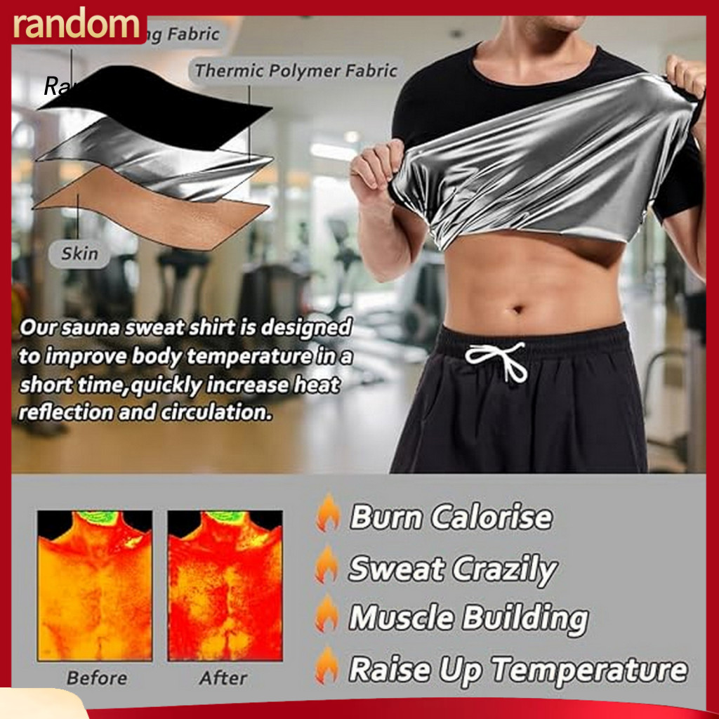 Men Weight Loss Sauna Top Sweat Shirt Men’s Short Sleeve – Heat-boosting Calorie Burning Elastic Round Neck Gym Spor