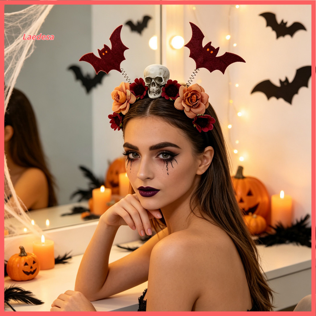 Stylish Skull Hair Bands Accessories for Girls Halloween Bat Headband Floral Skeleton Band Lightweight No-slip Spooky Ac