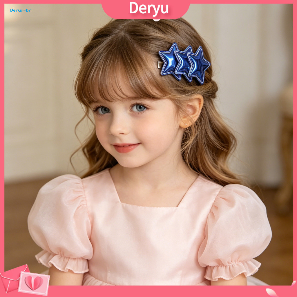 Lightweight Hairpin Hair Clip White Blue Star for Girls – Faux Leather Non-slip Claw Easy One-handed Operation Stylish