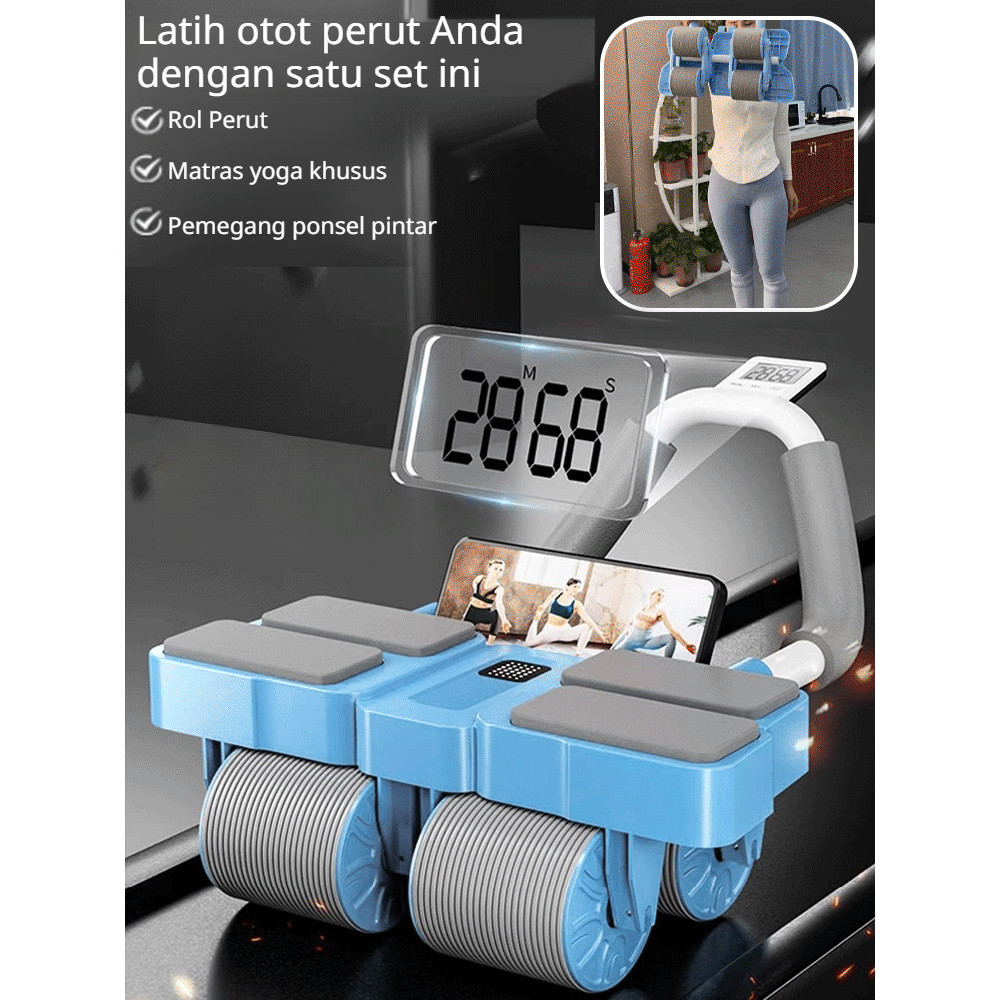 【Estabilidade Extra】JC Four Wheel Ab Roller/Ab Exercise Roller/Core Training/Fitness para Casa/Rolo de Abdominal/Treino