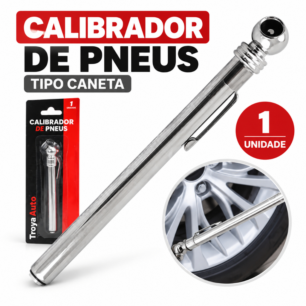 Calibrador de Pneus Tipo Caneta Troya Auto Portátil Medidor de Pressão para Carro 1 Unidade