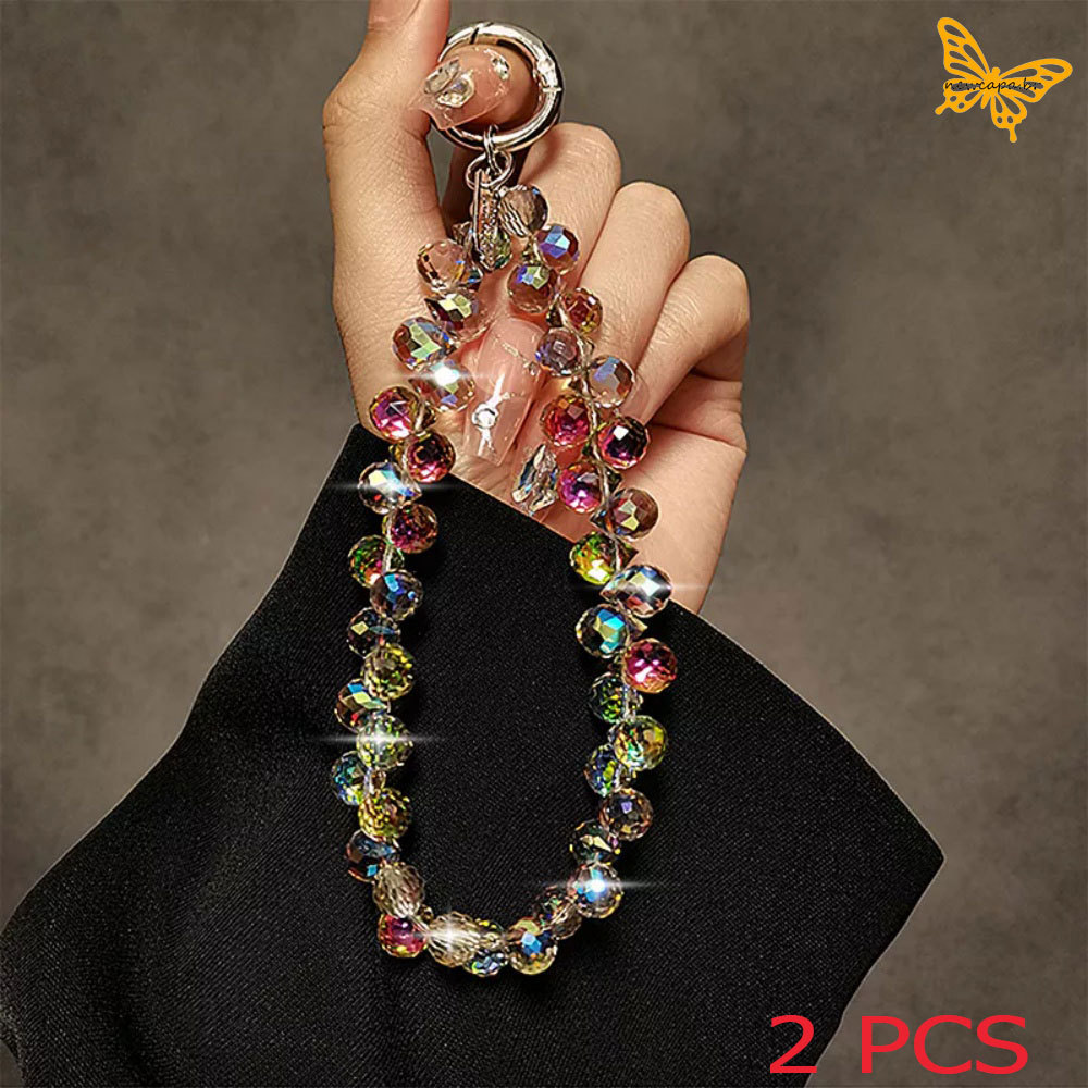 KIT 2  Cordão De Celular De Cristal De Pulseira Ajustável Com Contas À Mão Pingente Anti-Perda Sparkle Bracelet SL009