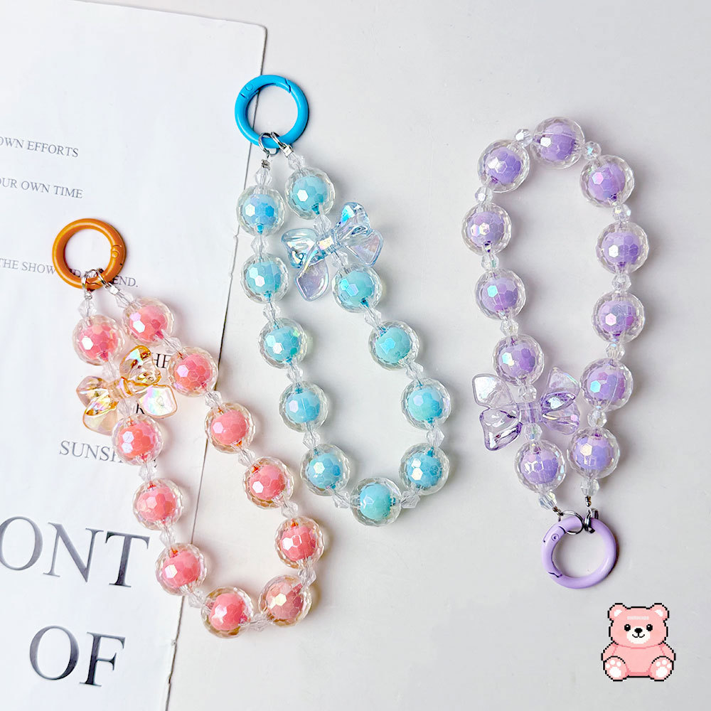 Cordao Perla De Celular Telefone Decoracao Lanyard Com Cartão Colourful Fofo Bead Bracelet Pingente Acrílico SL007