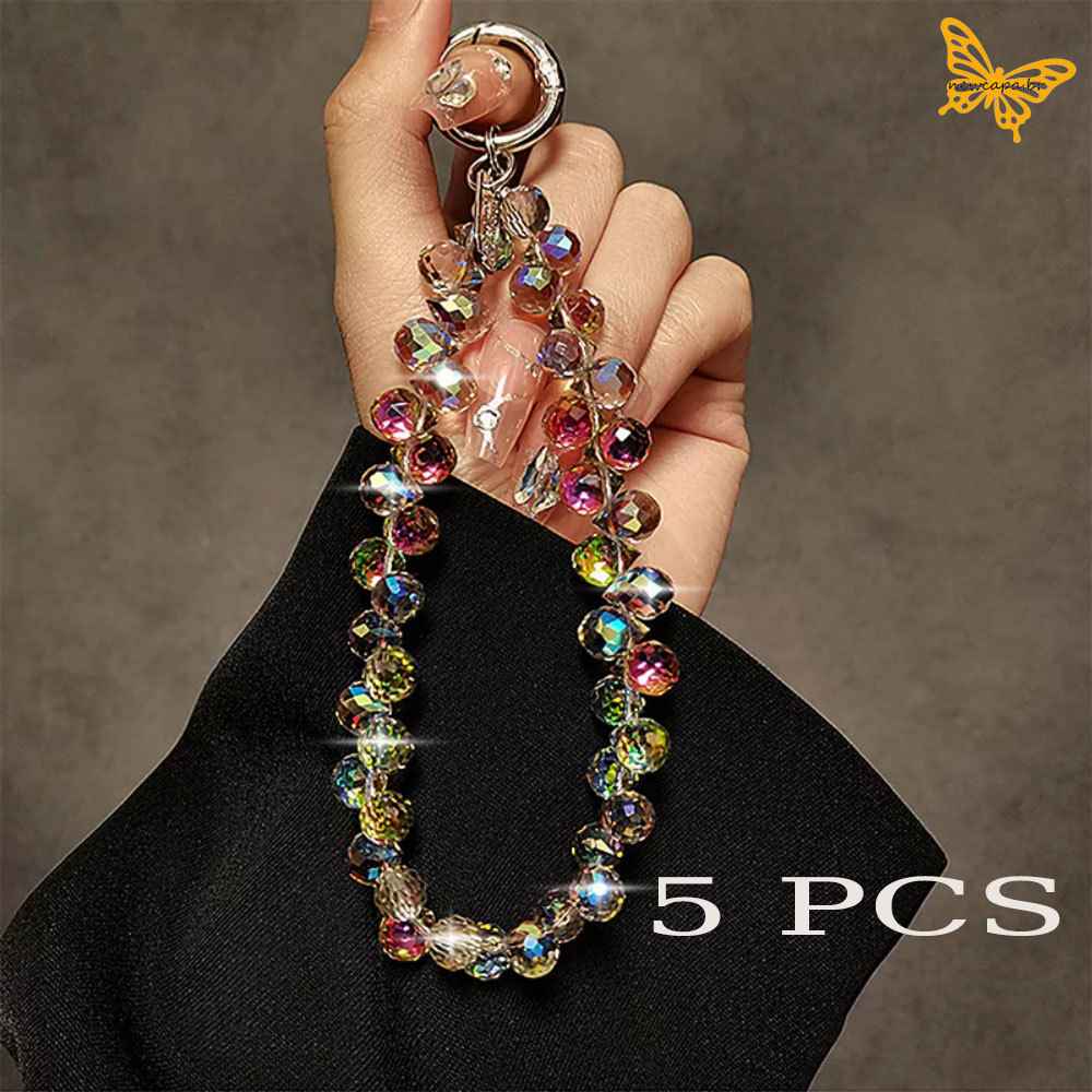 5 PCS Cordão De Celular De Cristal De Pulseira Ajustável Com Contas À Mão Pingente Anti-Perda Sparkle Bracelet SL009