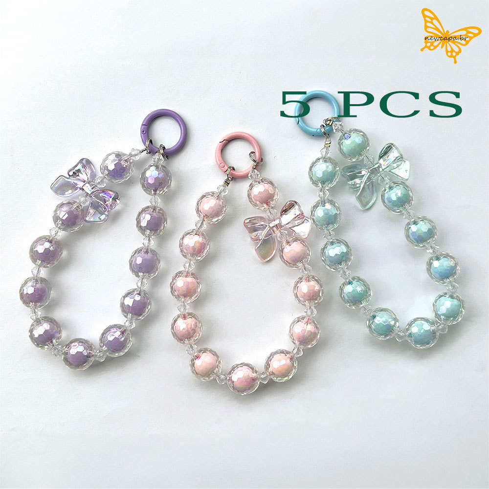 5 PCS Cordao Perla De Celular Telefone Decoracao Lanyard Com Cartão Bonito Colourful Bead Bracelet SL007