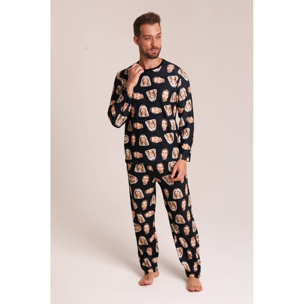 Pijama Masculino Personalizado Inverno - Customize com Suas Fotos - Pijama Longo Customizável - Preto