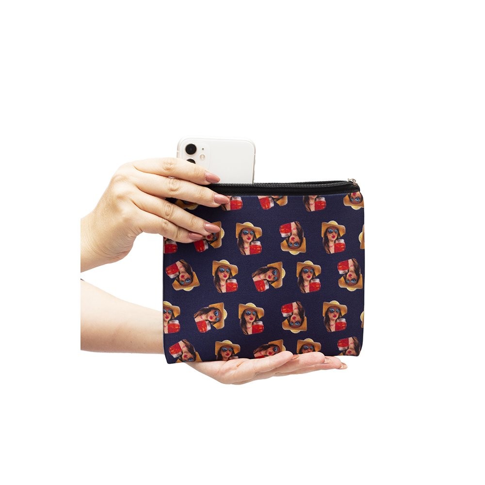 Necessaire Personalizada com Fotos - Customize Pijamas com Suas Fotos - Bolsa Multiuso Customizável - Azul Marinho