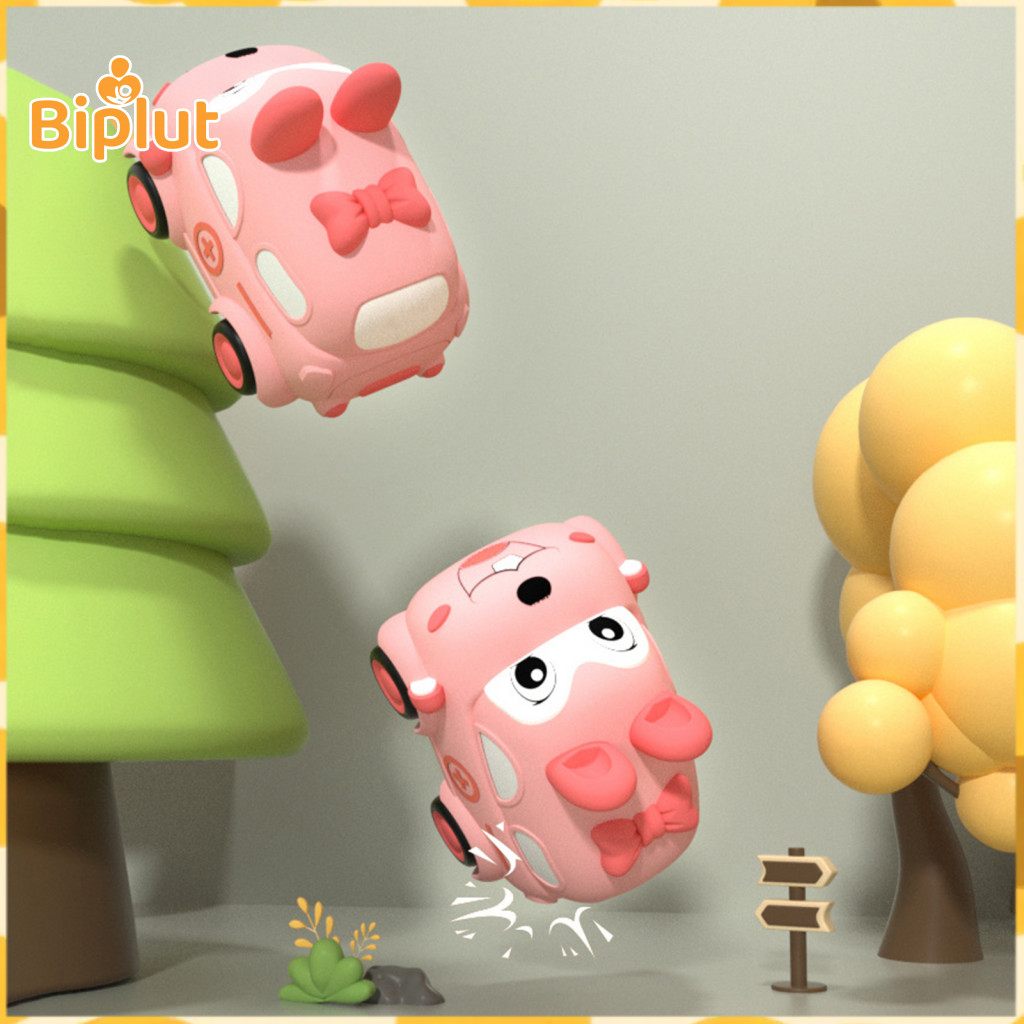 Biplut Dinosaur Vehicle Toy Pull back Baby Cartoon-Car Set-Squeaky Bear Rabbit Vehicles Silicone Macio Para Crianças