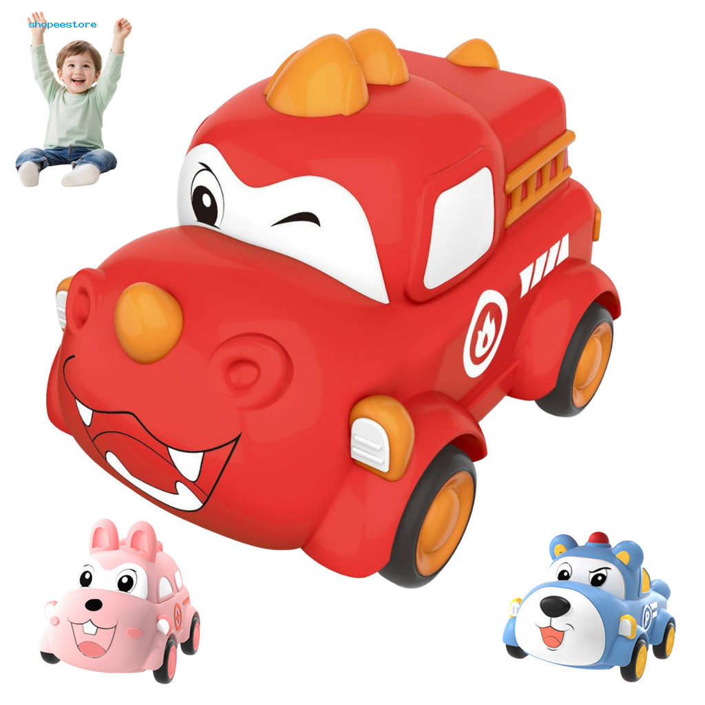 Baby Car Toy Dinosaur Vehicle Cartoon Pull-back Set – Squeaky Bear Rabbit Vehicles Soft Silicone Press-and-sound Toys