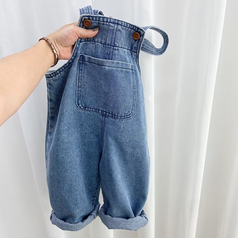 Baby & Little Boys Girls Blue Denim Overalls , Roupa De Trabalho Coreana