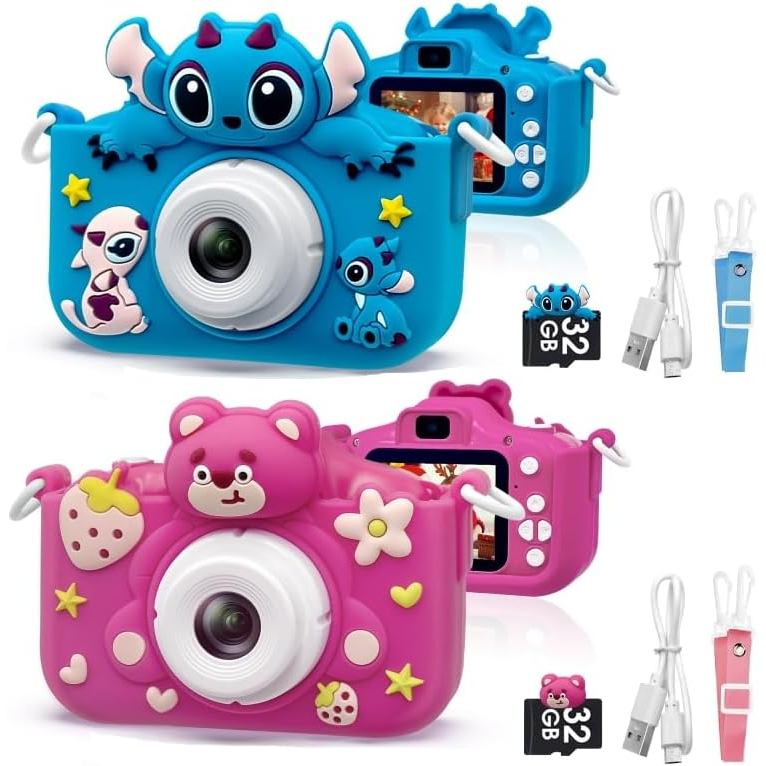 Kids Camera 2Pcs Toddler Digital Camera Little Girls Toy Camera for 3 4 5 7+ Years Old Boys Christmas Birthday Gifts for