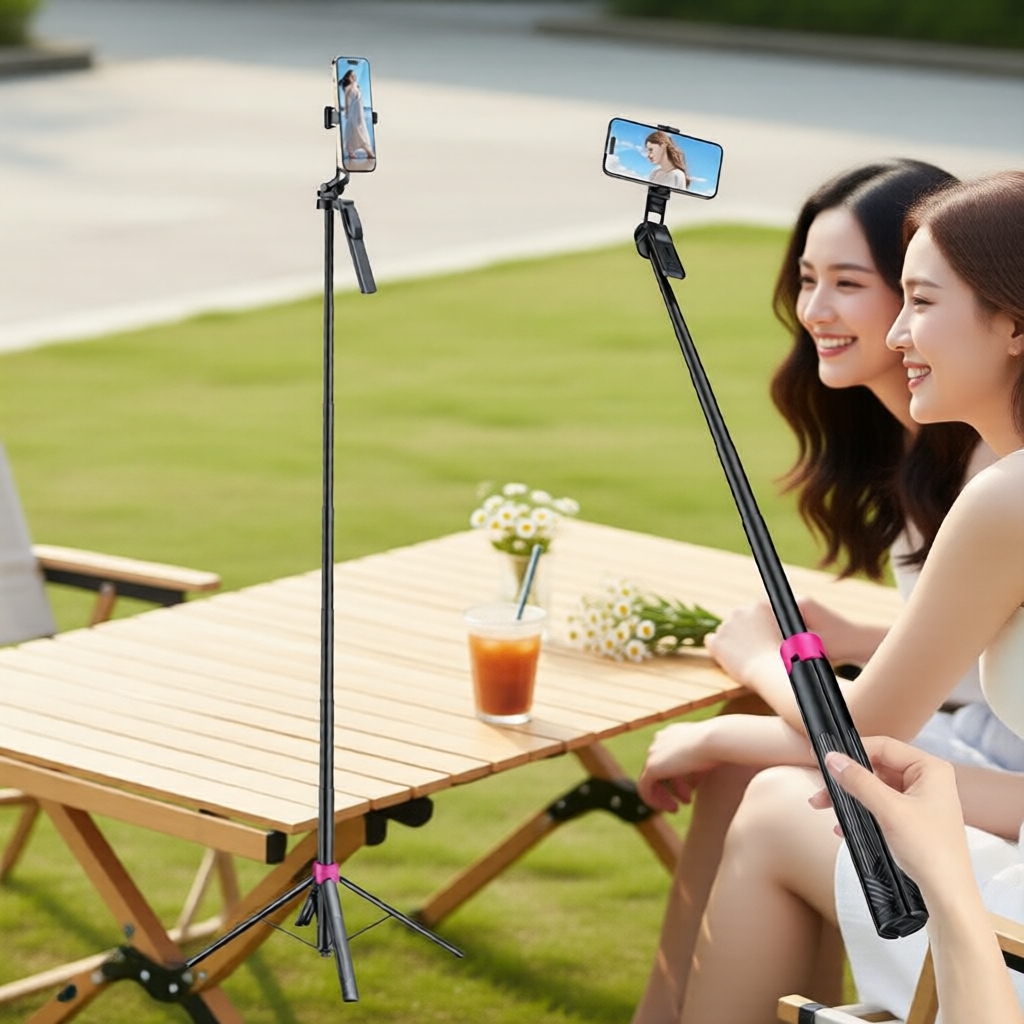 Bastão de selfie tripé extensível para smartphone com controle remoto sem fio e suporte de viagem para iPhone e Android