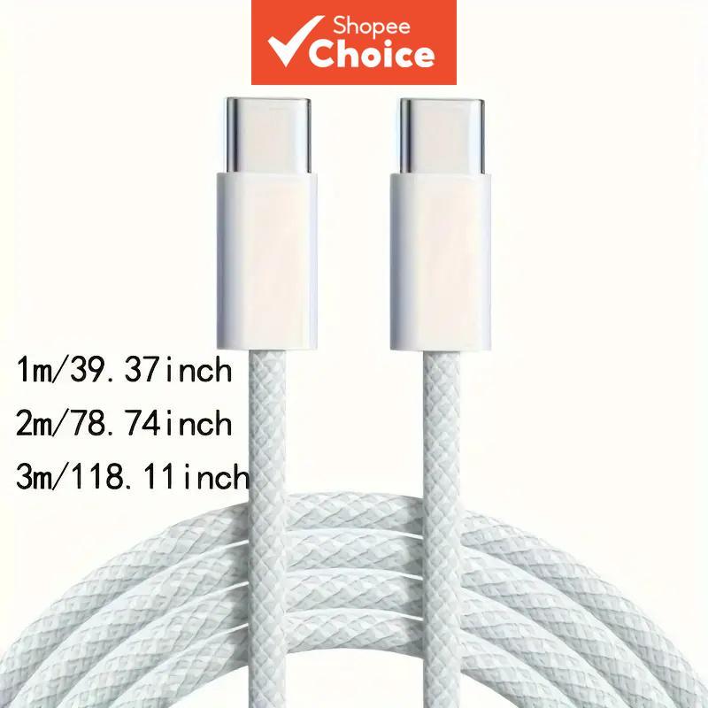 Cabo de Carregamento Rápido PD 60W Tipo-C trançado 2M para Smartphones Android e iPhone 15/16 Pro Max