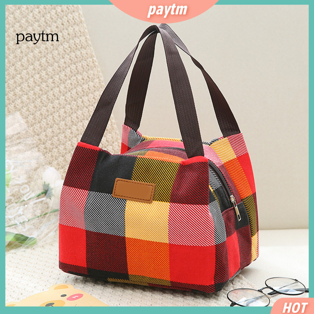 Food Carrier Bag Waterproof Colorful Plaid Lunch – Reusable Insulated Tote for Men Women Perfect for Work Picnic Hikin