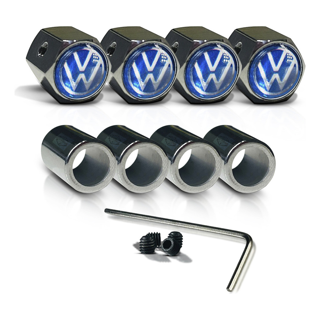 Kit Bico Cromado Anti Furto Valvula De Pneu Vw Volkswagen
