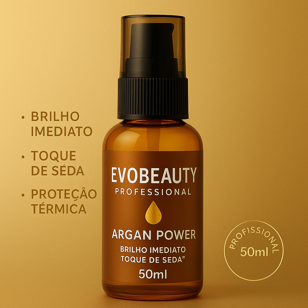 Óleo de Argan Evobeauty Professional 50ml – Brilho Imediato e Toque de Seda | Tratamento Capilar com Silicones Nobres