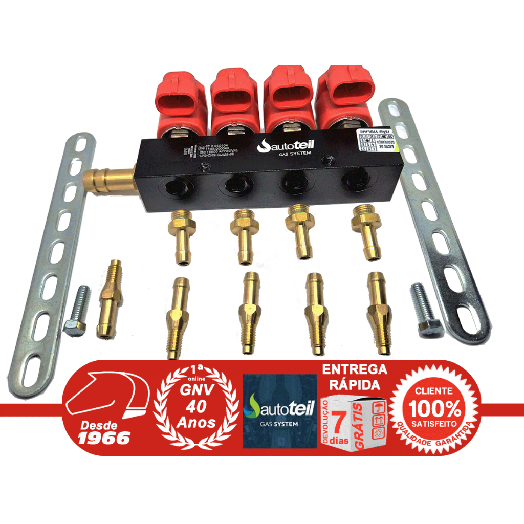 Rampa 4 Bicos GNV 5ª geração Flauta 3 Ohms Autoteil Modelo Valtek GAS 12mm