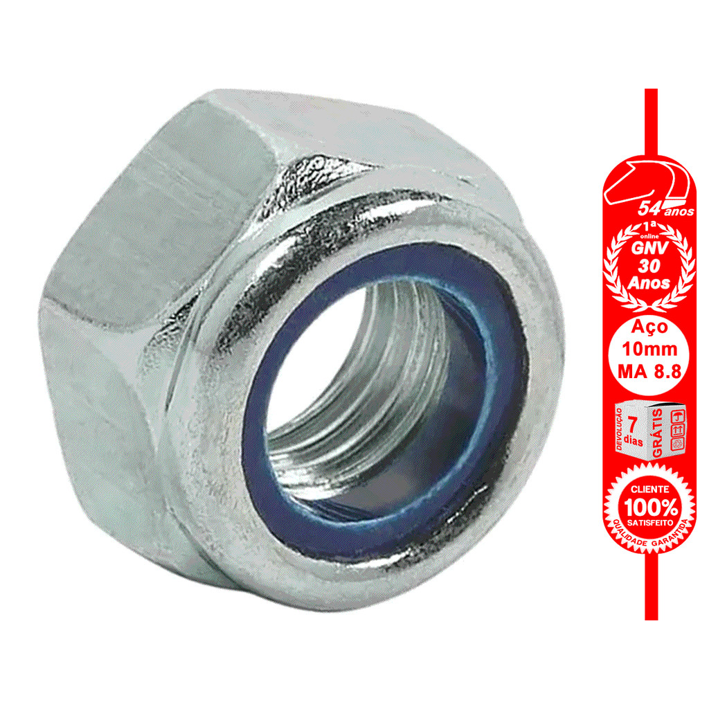 Porca Sextavada 8 mm Auto-travante Nylon MA 8.8 chave 12mm