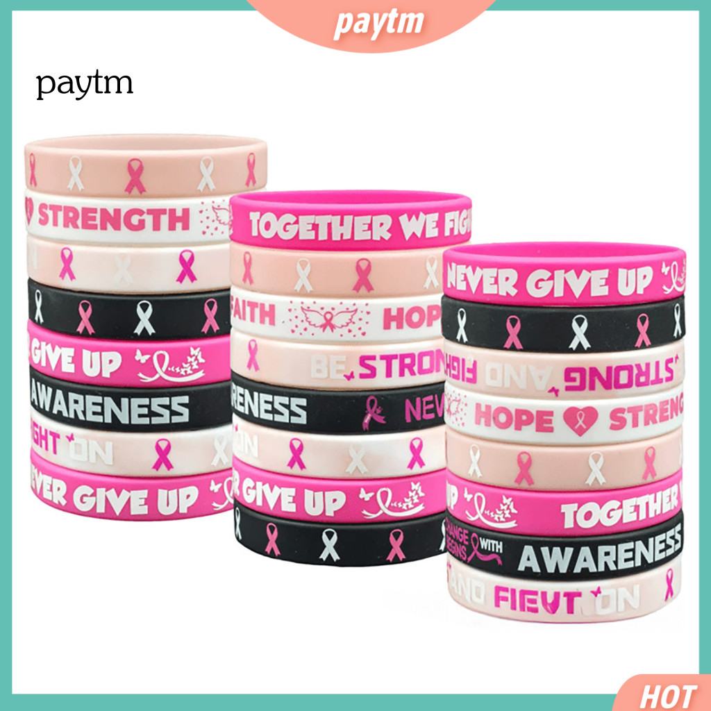 Silicone Wristbands for Breast Cancer Awareness Durable Elastic Wristband for Fundraising 6 Pcs Pink Ribbon Bracelets fo