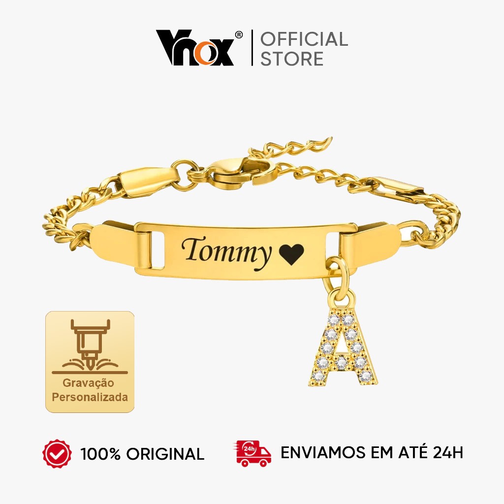 Vnox Baby Name Bracelet Com Pingente De Carta , Pulseira De Identificação De Criança Toddler Aniversário De Menino