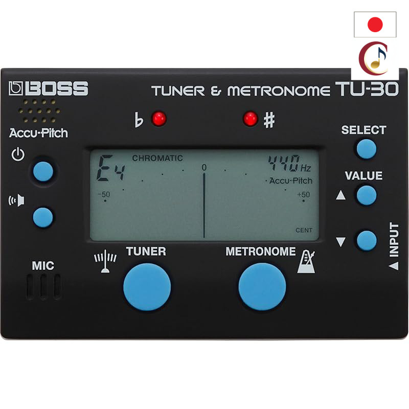 BOSS TU-30 Chromatic Tuner & Metronome with built-in microphone and input jack for guitar, bass, and acoustic instrument