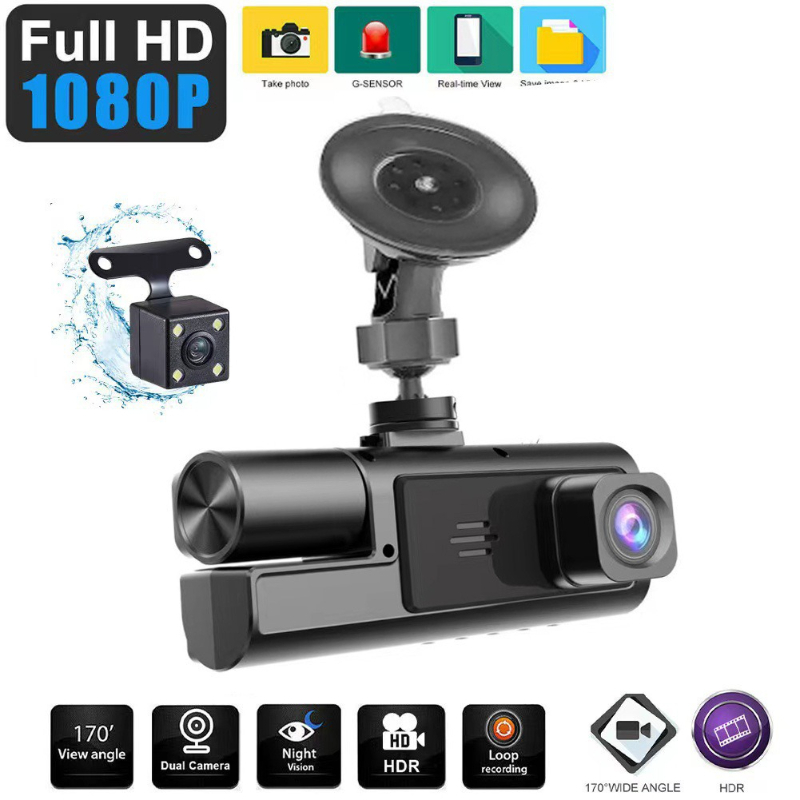 Câmera De Painel De 3 Lentes , Gravador De Vídeo Para Carro Dashcam Com 170 ° Visão Noturna De Gravação De Loop De Veícu