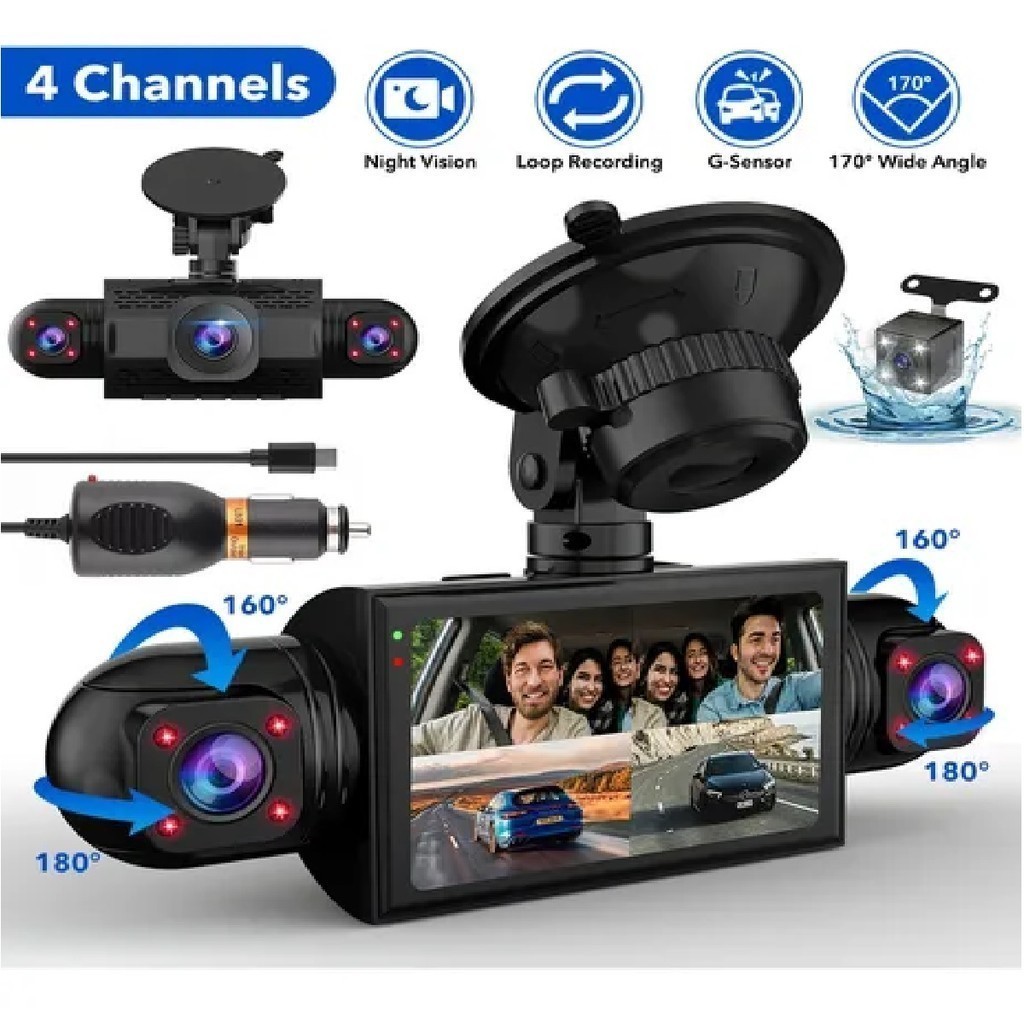 Camera de Segurança Veicular Dashcam 360° Gravador Vídeo Voz