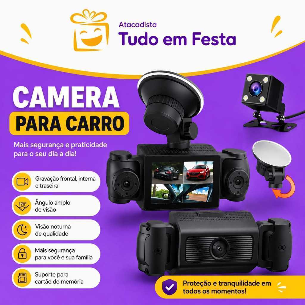 Camera de Segurança Veicular Dashcam 360° Gravador Vídeo Voz ENVIO IMEDIATO