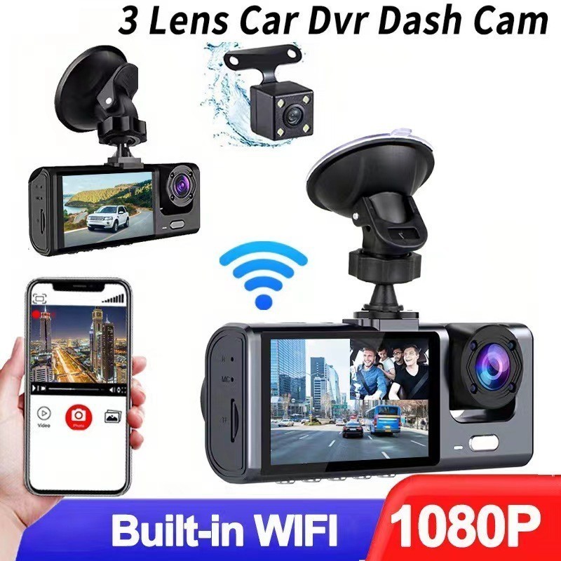 Retrovisor Câmera Dashcam Wi-Fi 3 Lentes HD 1080P 24h Monitor De Estacionamento DVR De Vídeo Wifi