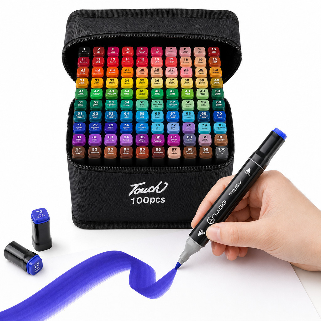 Kit 100 Canetas Touch Lettering e Ilustração Coloridas Profissionais Álcool Dual Tip Para Desenho