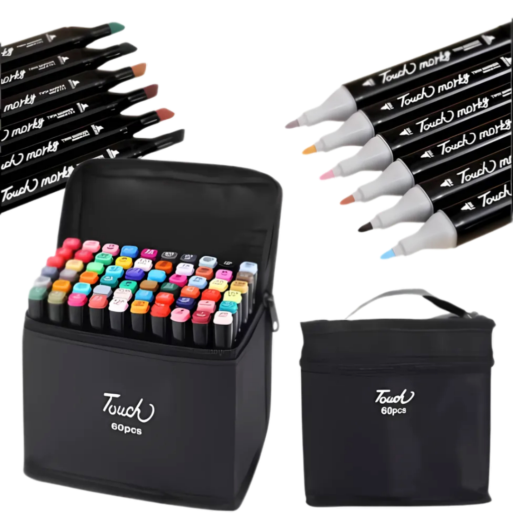 Caneta Touch 60 Cores Profissional Dual Tip Estojo Desenho Lettering Manga Marker