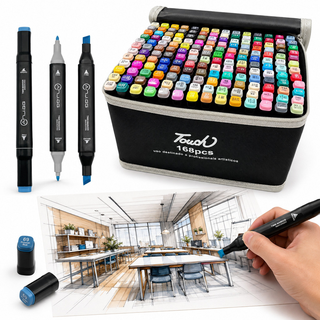Marcadores Touch 168 Cores Dual Brush Permanente Secagem Rápida Para Design Ilustração e Pintura